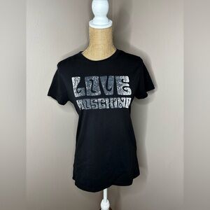 Love Moschino Women's Black and White Distressed T-Shirt Short Sleeve Size 10